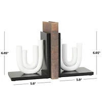 7" White MDF Abstract Layered U-Shaped Bookends with Black Stands Set