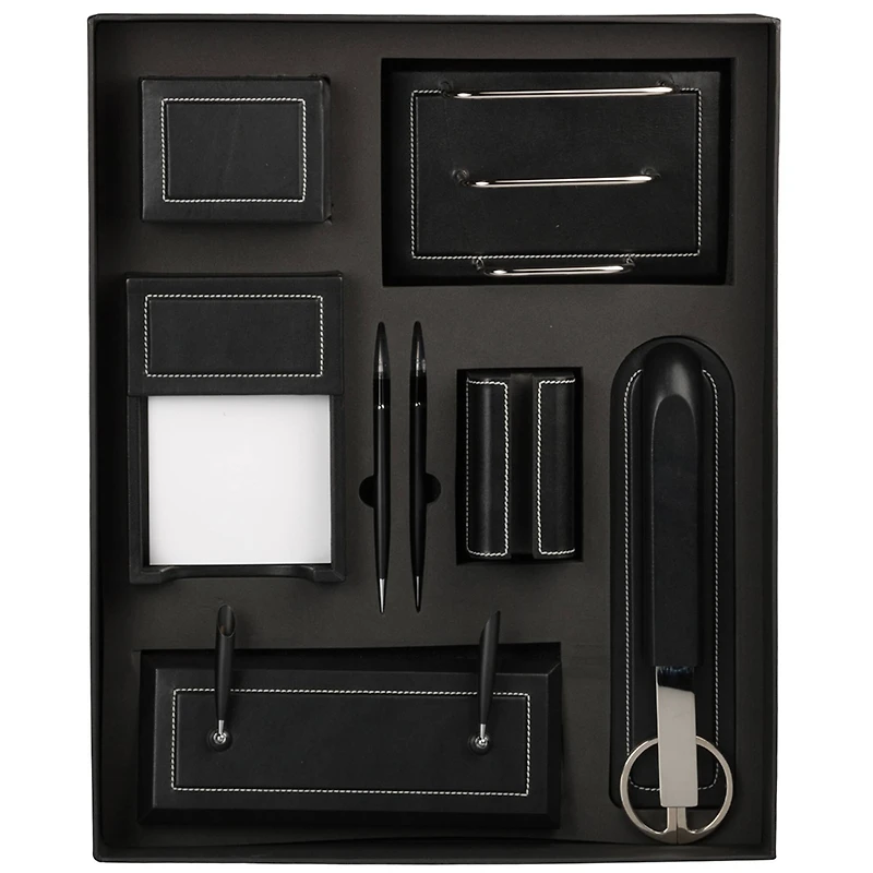JAM Paper Black Leather Office Supply Set