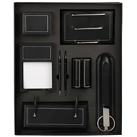 JAM Paper Black Leather Office Supply Set