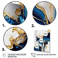 Designart 'Abstract Geode Gold And Blue Marble Shape III' Animals Framed Canvas Wall Art