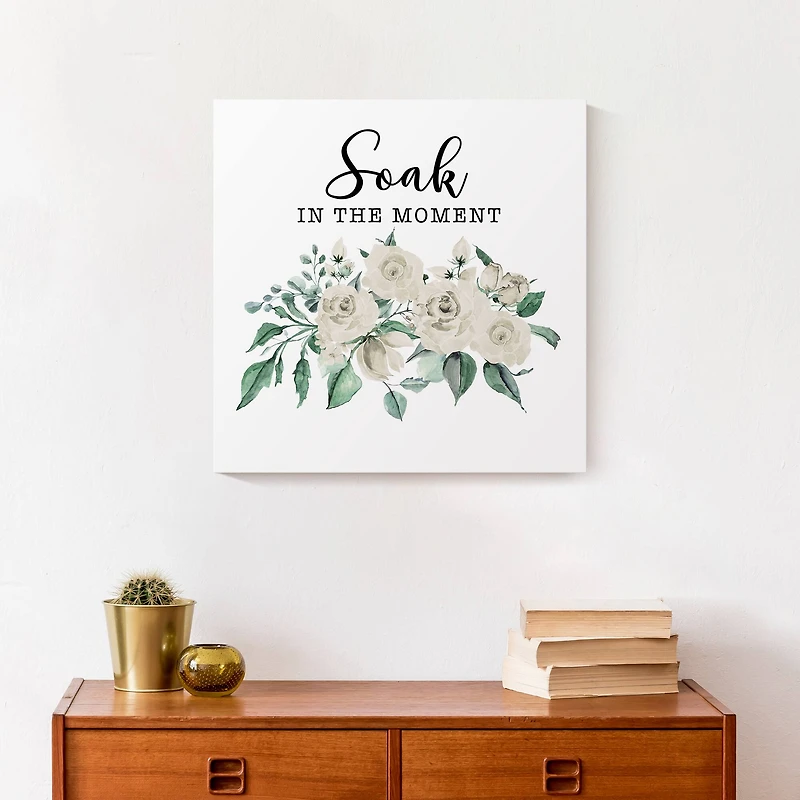 Soak In The Moment White 16" x 16" Canvas Wall Art
