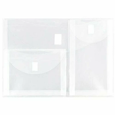 JAM Paper 9.75" x 13" Clear Plastic 3 Pocket Velcro® Brand Closure Booklet Envelopes, 10ct.