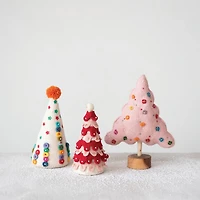 Hello Honey® 9" Red, Pink & White Handmade Wool Felt Tree with Pom Pom Topper