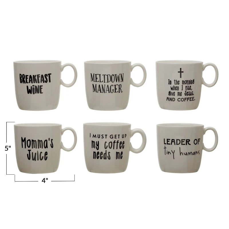 Hello Honey® Assorted Black & White Stoneware Mug with Saying Set