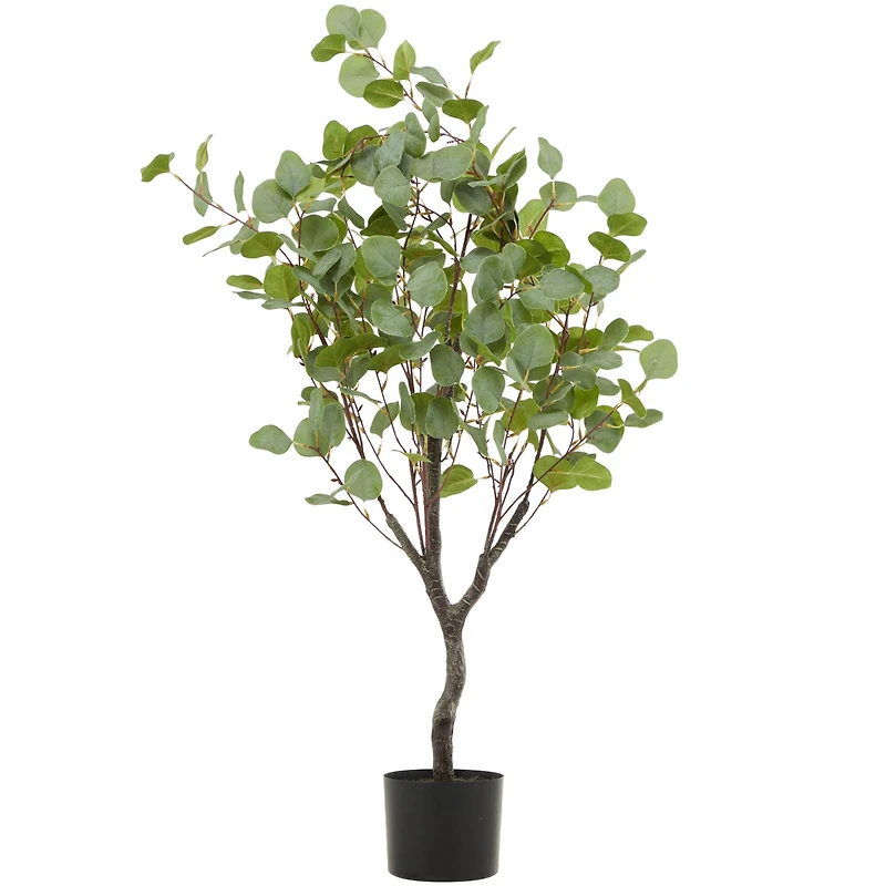 41" Green Faux Foliage Eucalyptus Artificial Tree With Black Plastic Pot