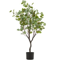 41" Green Faux Foliage Eucalyptus Artificial Tree With Black Plastic Pot