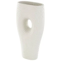 16" White Speckled Ceramic Ribbed Cutout Vase