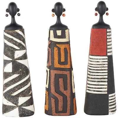 13" Red, Orange & White African Decorative Sculpture with Dresswear Set