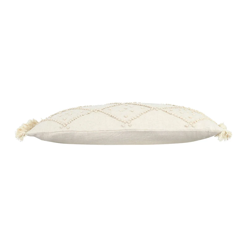 Diamond Design & Fringed Ends Cotton & Linen Lumbar Pillow