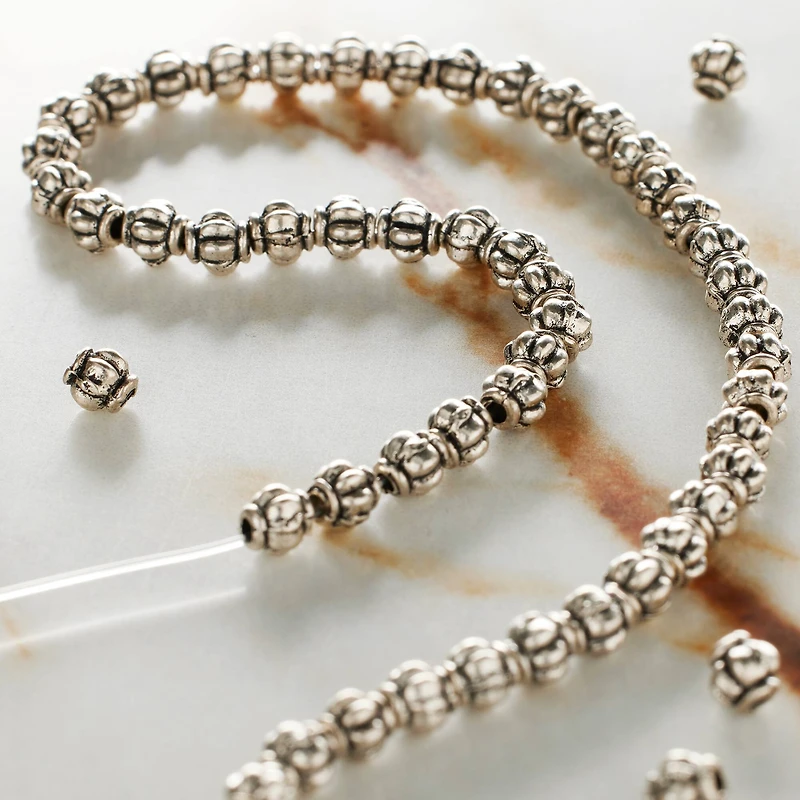 Antique Silver Melon Metal Rondelle Beads, 4mm by Bead Landing™