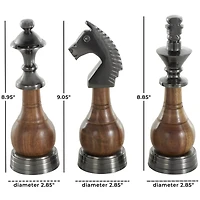 9" Dark Gray & Brown Aluminum & Mango Wood Chess Piece Sculpture Set