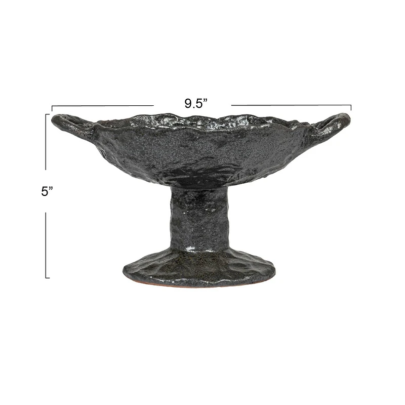 Hello Honey® 9.5" Black Stoneware Footed Plate with Handles & Reactive Glaze