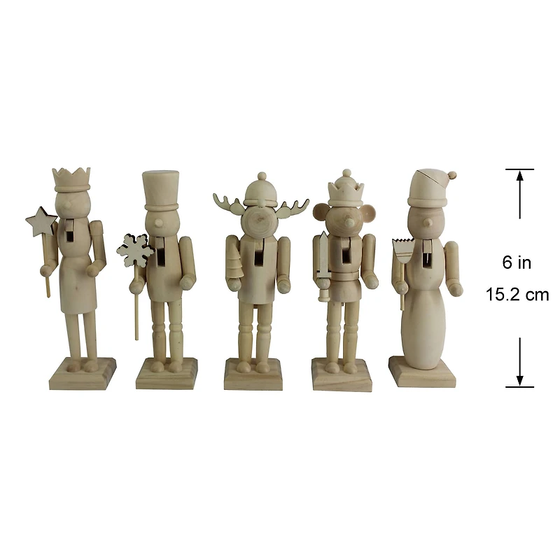 6" Whimsical 5 Piece DIY Pinewood Nutcracker Set by Make Market®