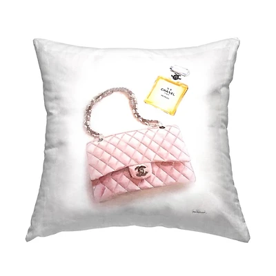 Stupell Industries Trendy Pink Glam Fashion Purse Perfume Throw Pillow, 18" x 18"