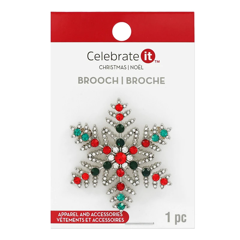 Red & Green Gem Snowflake Brooch by Celebrate It™