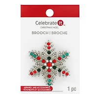 Red & Green Gem Snowflake Brooch by Celebrate It™