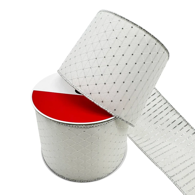 2.5" x 15ft. White & Silver Jacquard Dots Wired Ribbon by Celebrate It®