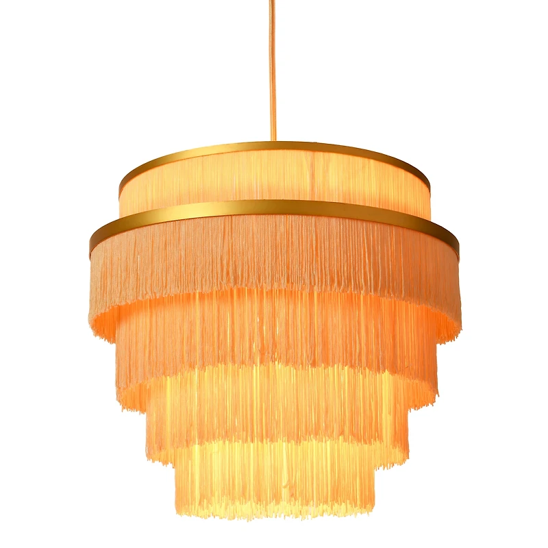 Hello Honey® Gold Metal with 5-Tiered Cream Fringe Pendant Lamp