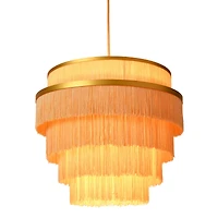 Hello Honey® Gold Metal with 5-Tiered Cream Fringe Pendant Lamp