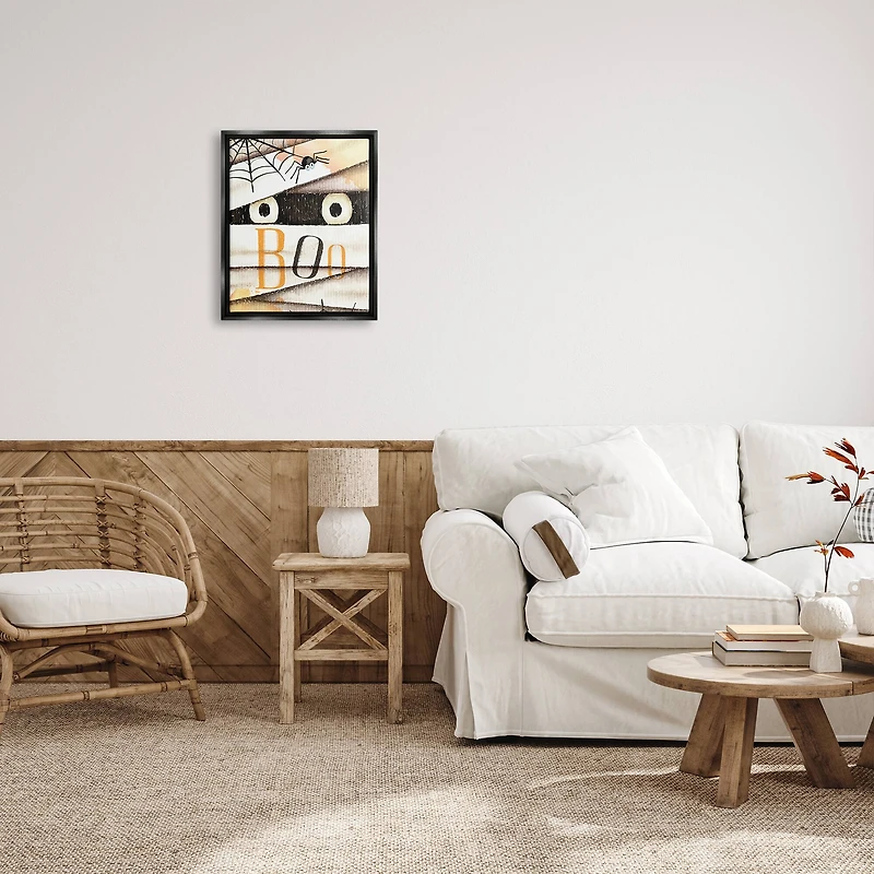 Stupell Industries Boo Creepy Eyes Peeking Framed Floater Canvas Wall Art