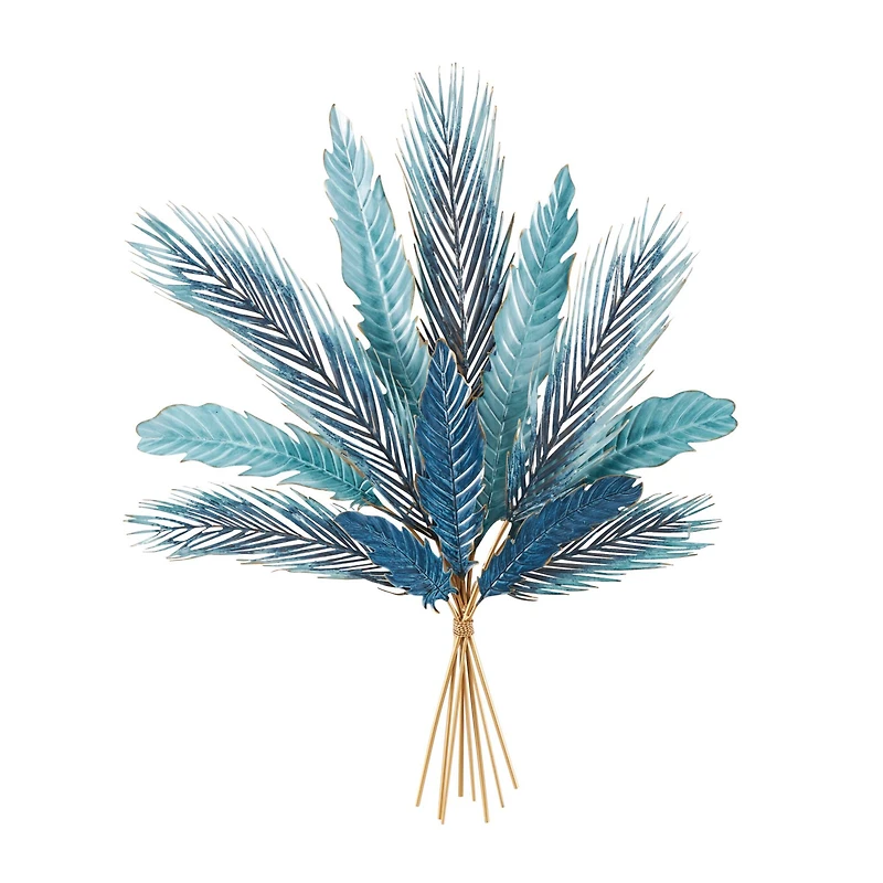 Blue Metal Leaf Bundle Wall Dècor with Gold Stems