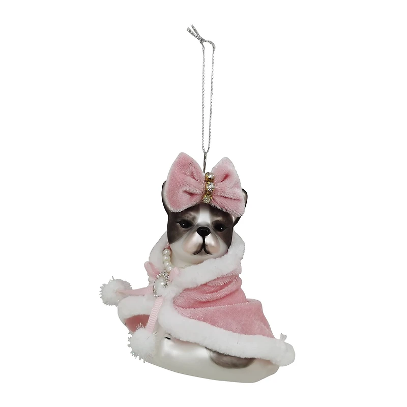 3.5" Bulldog in Pink Robe Glass Ornament by Ashland®