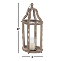 Brown Recycled wood Natural Candle Holder Lantern, 29" x 13" x 10"