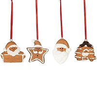 Set of 4 Santa Claus Gingerbread Christmas Ornaments 2.5"