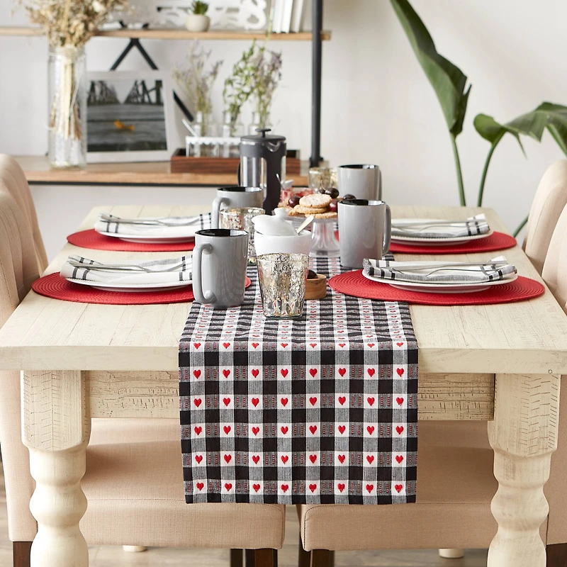 DII® 108" Hearts Dobby Check Table Runner