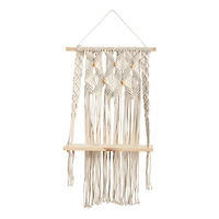 2.5ft. x 1.5ft. Handmade Boho Macrame Wall Hanging with Wooden Shelf