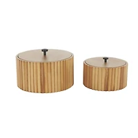 Brown Round Handmade Slatted Box Set