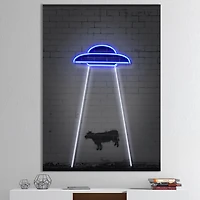 Designart - Neon UFO Abducting Cow