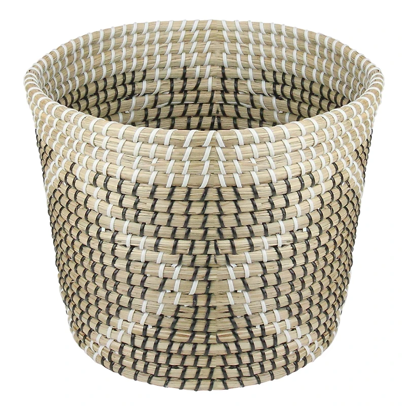 11.5" Beige Seagrass Woven Basket with Black & White Accents