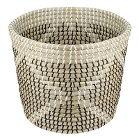 11.5" Beige Seagrass Woven Basket with Black & White Accents