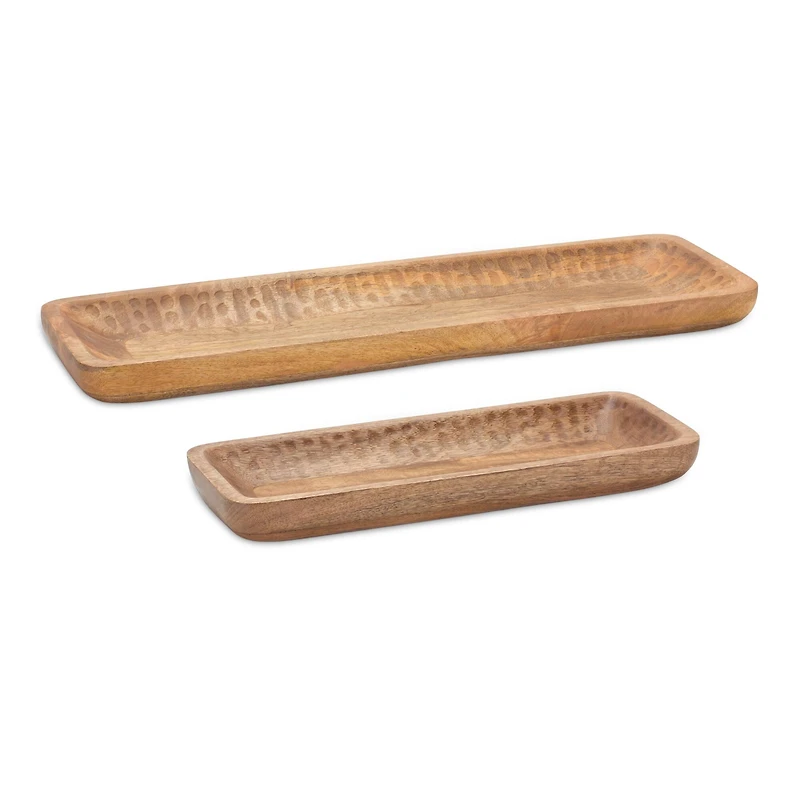 Natural Mango Wood Dough Bowl Tray Set