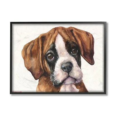 Stupell Industries Puppy Eyes Boxer Dog Pet Portrait Brown White in Frame Wall Art