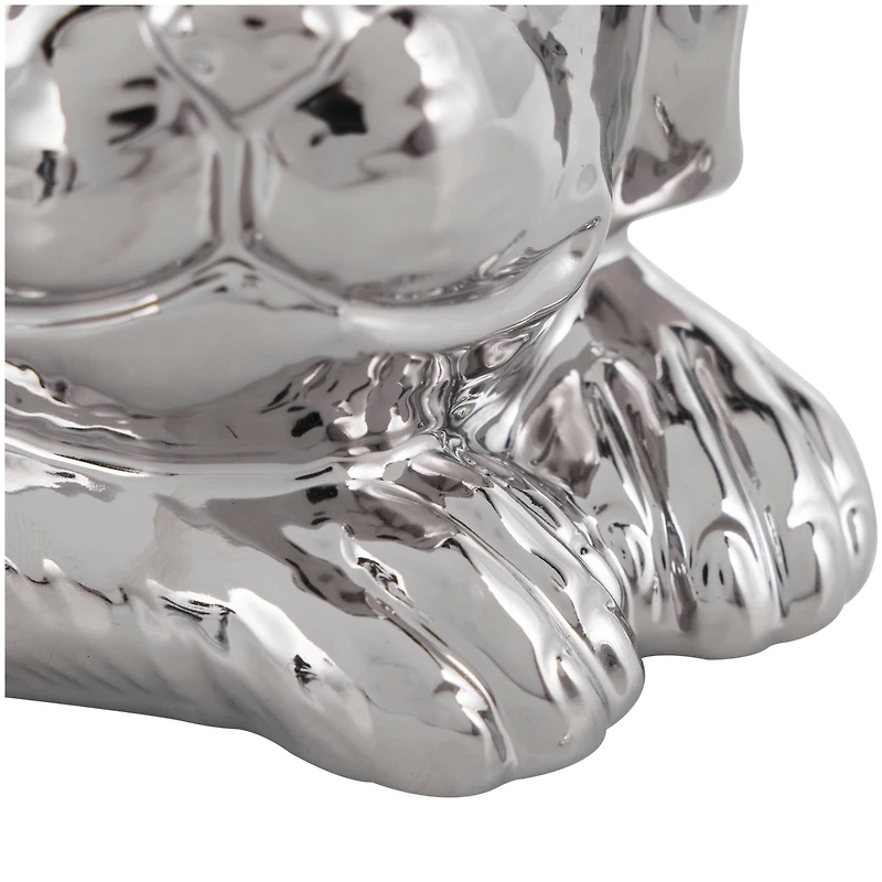 10" Silver Ceramic Laying Dog Sculpture