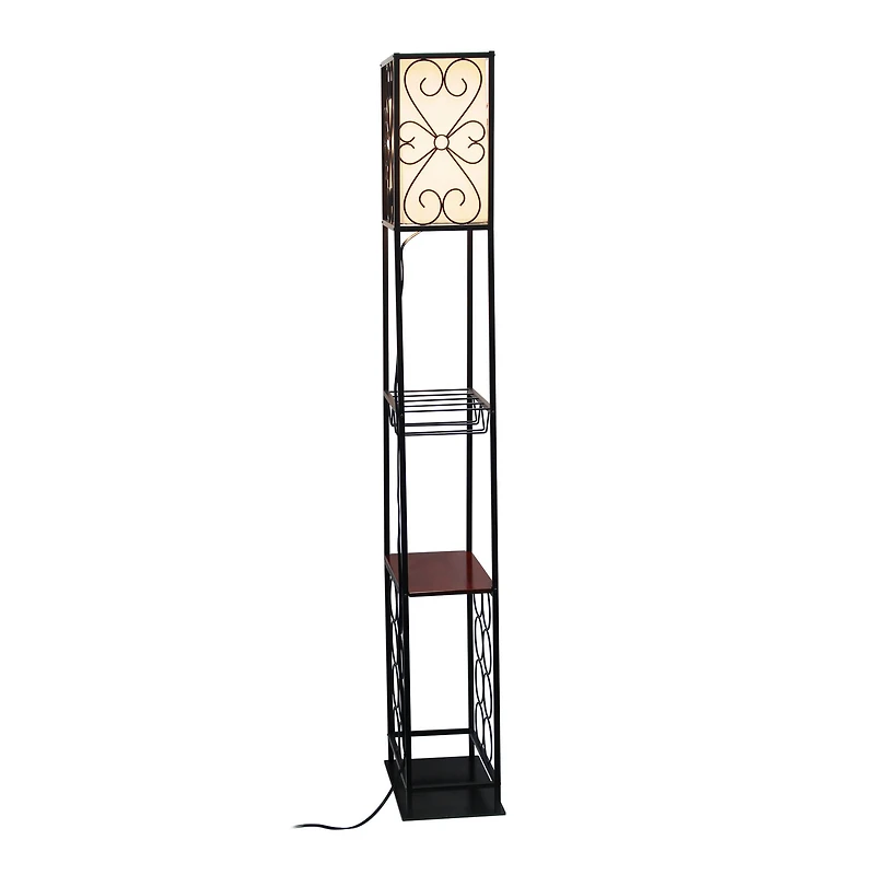 Elegant Designs™ 5ft. Black Organizer Storage Shelf and Wine Rack Floor Lamp