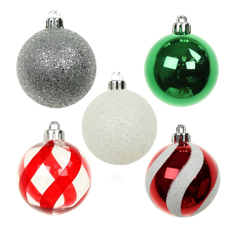 5 Pack 2.2" Red, Green, White & Silver Shatterproof Ball Ornaments by Ashland®