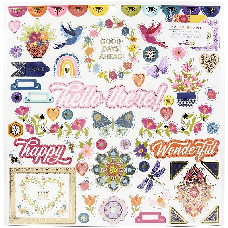 American Crafts™ Paige Evans Wonders Icons & Phrase Chipboard Stickers