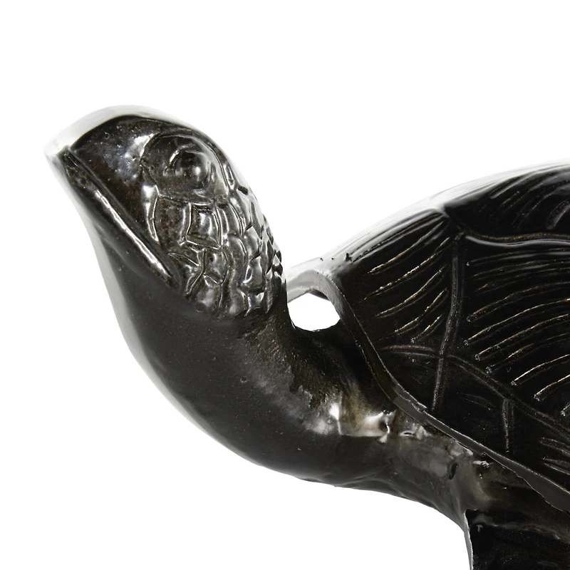 15" Black Carved Aluminum Sea Turtle Sculpture