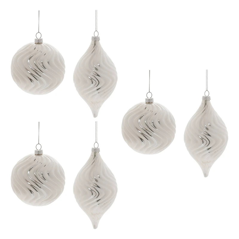 Ivory Wavy Glass Ornament Set