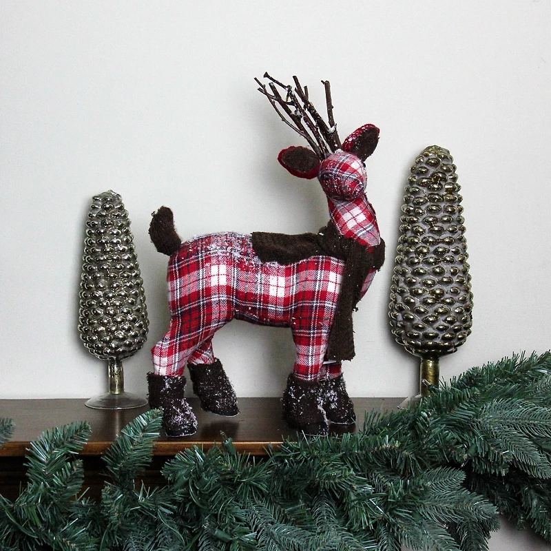 19.5" Plaid Reindeer with Brown Scarf Tabletop Figure