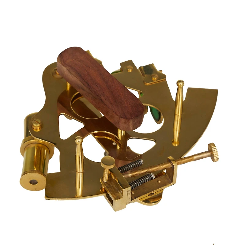 Gold Brass Sextant Compass with Decorative Box Set