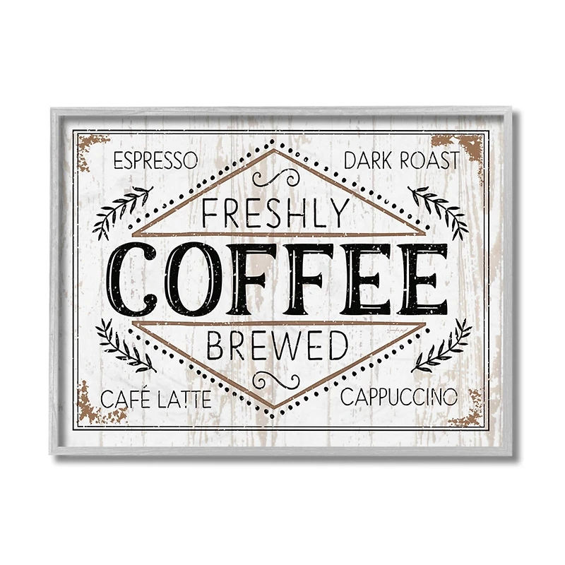 Stupell Industries Freshly Brewed Coffee with Gray Frame Wall Sign