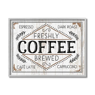Stupell Industries Freshly Brewed Coffee with Gray Frame Wall Sign