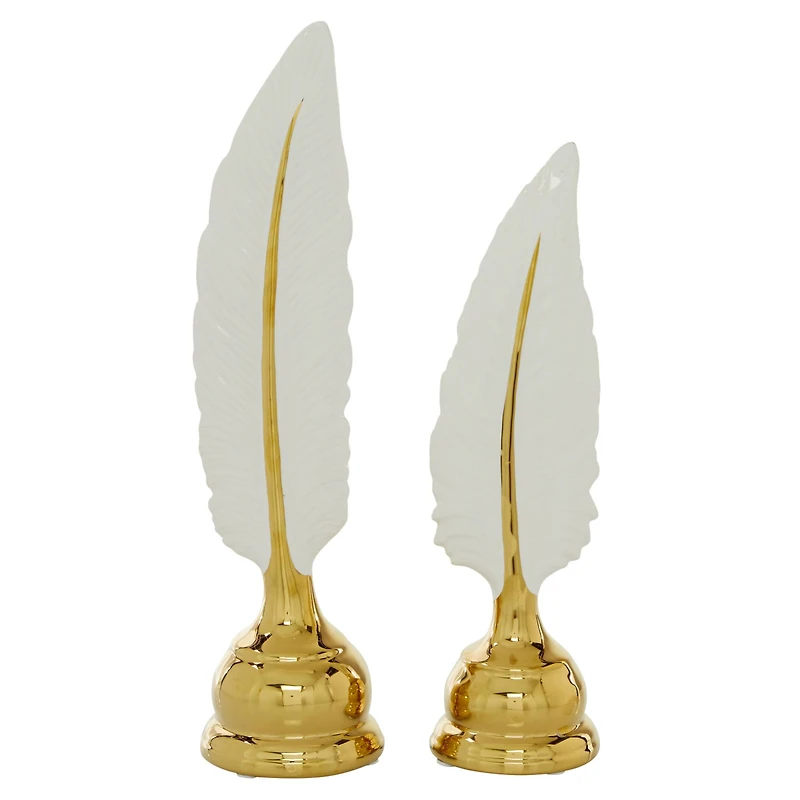 CosmoLiving by Cosmopolitan Gold Porcelain Glam Feather Sculpture Set