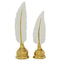 CosmoLiving by Cosmopolitan Gold Porcelain Glam Feather Sculpture Set