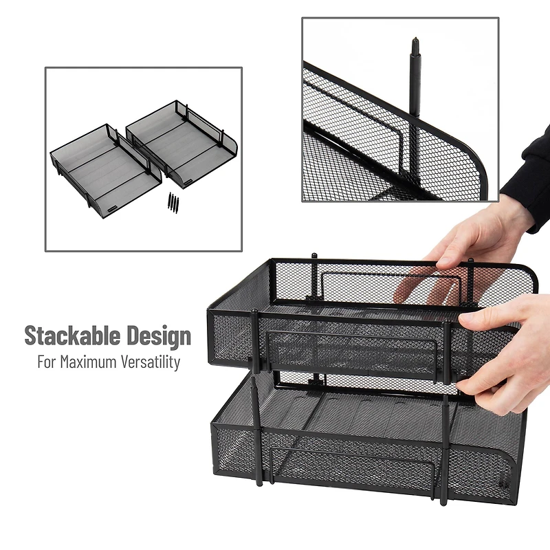 Mind Reader Network Collection Black Metal Mesh 2-Tier Letter Size Paper Trays, 2ct.