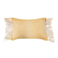 Hello Honey® Mustard Stonewashed Dot Pattern Cotton Slub Lumbar Pillow with Fringe
